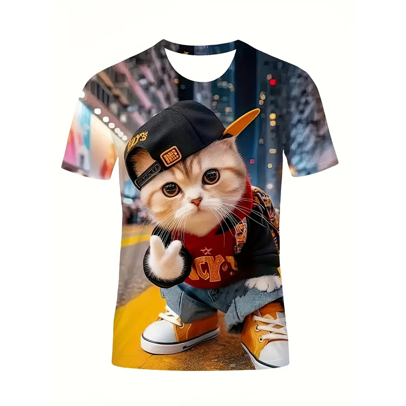 Cat Pattern Funny T-shirt Men' - đánh giá và giá Popular Anime Merchandise