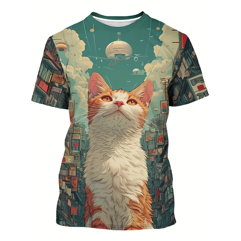 Cat Pattern Funny T-shirt Men' - đánh giá và giá Popular Anime Merchandise